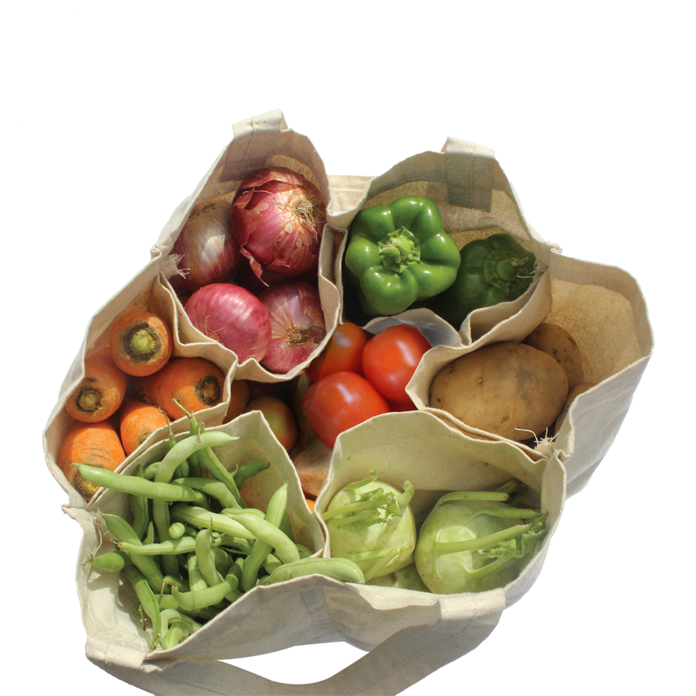 Cotton vegetable carry bag with 6 pockets