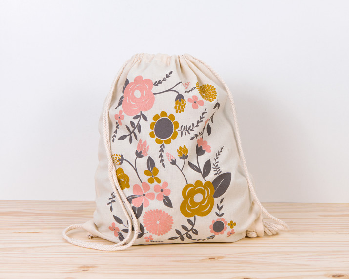 Printed canvas drawstring backpack